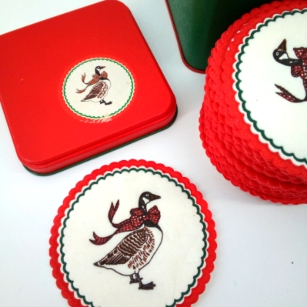 1987 Vintage Potpourri Press Waxed Winter Geese Mallard Paper Coasters Tin Can